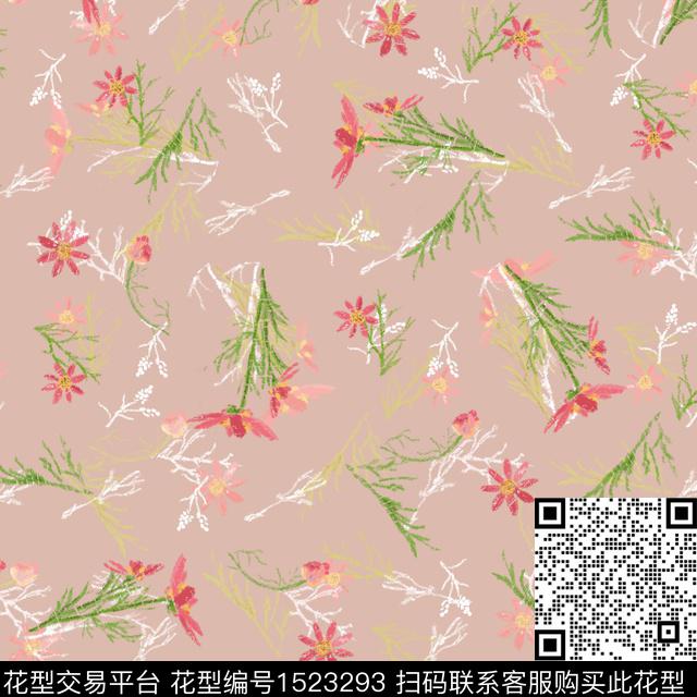 连衣裙绘画花卉数码印花花型下载（图片编号: 1523293） - 瓦栏（Walan）