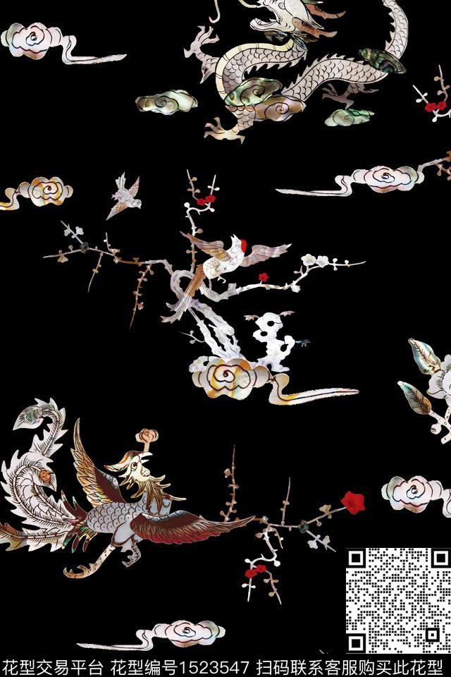 旗袍香云纱小碎花数码印花花型下载（图片编号: 1523547） - 瓦栏（Walan）