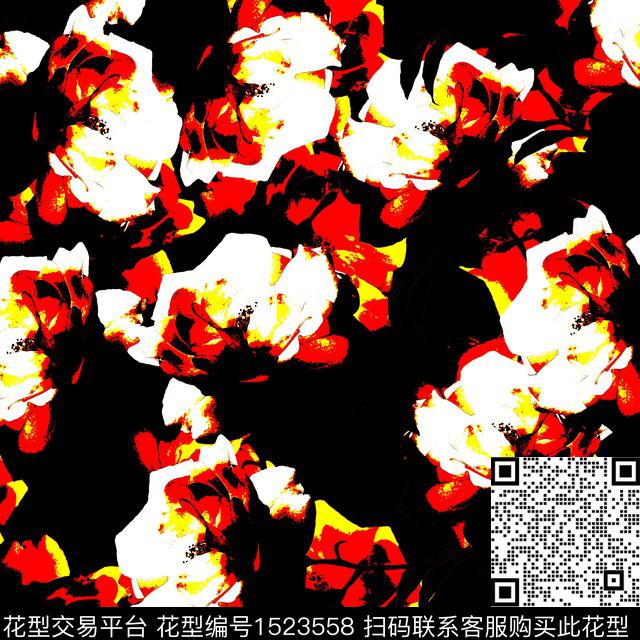 男装花卉抽象数码印花花型下载（图片编号: 1523558） - 瓦栏（Walan）