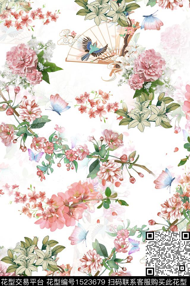 12145.jpg - 1523679 - 鸟 花卉 小碎花 - 传统印花花型 － 女装花型设计 － 瓦栏