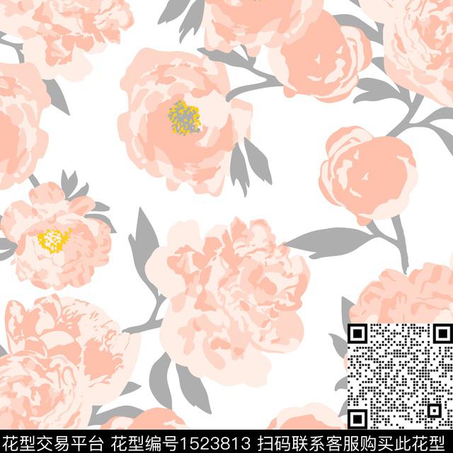 ZJY20221218.jpg - 1523813 - 几何花卉 床品 手绘 - 传统印花花型 － 床品花型设计 － 瓦栏