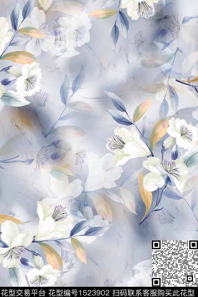 抽象花卉花卉大牌风数码印花花型下载（图片编号: 1523902） - 瓦栏（Walan）
