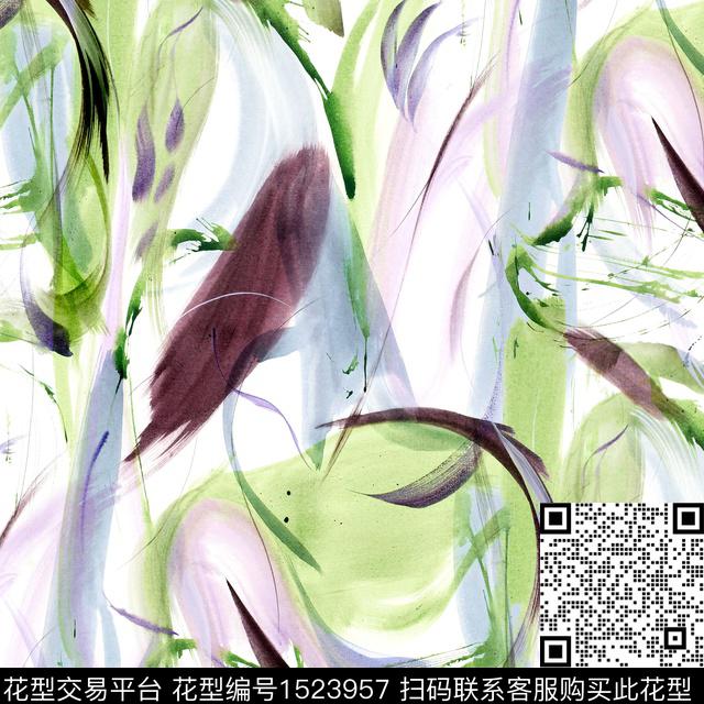 R2212081.jpg - 1523957 - 水彩花卉 抽象叶子 笔触 - 数码印花花型 － 女装花型设计 － 瓦栏