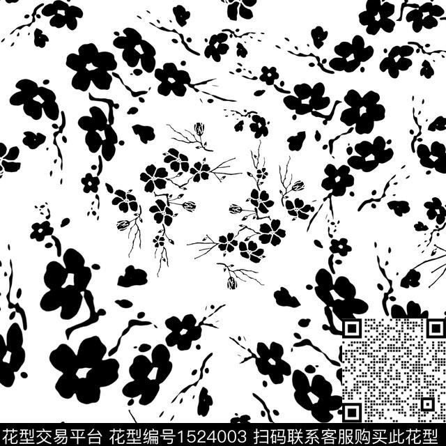 黑白花型花卉小碎花传统印花花型下载（图片编号: 1524003） - 瓦栏（Walan）