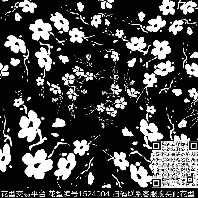 黑白花型花卉小碎花传统印花花型下载（图片编号: 1524004） - 瓦栏（Walan）