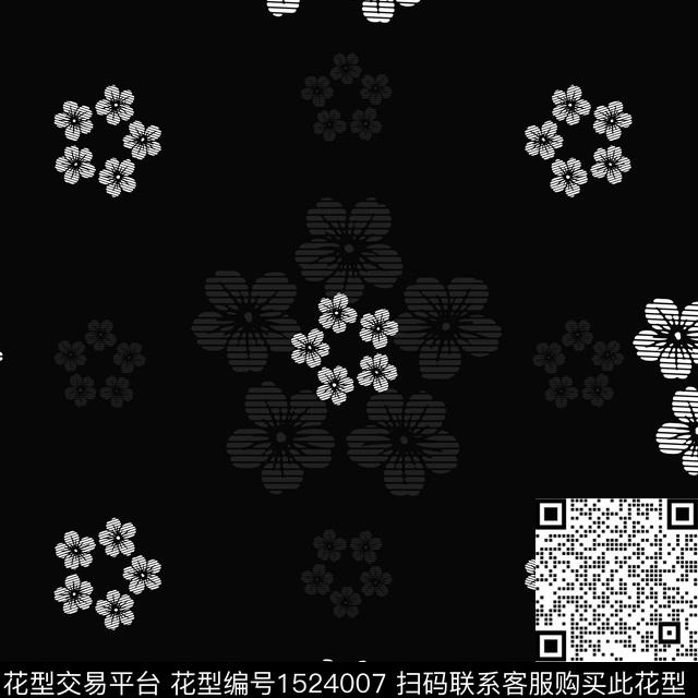 黑白花型花卉小碎花传统印花花型下载（图片编号: 1524007） - 瓦栏（Walan）
