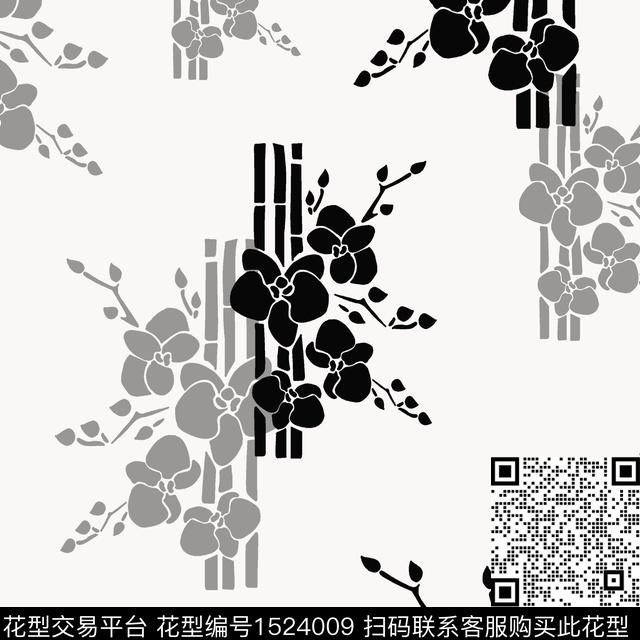 20221219-黑白花卉-8-00.jpg - 1524009 - 黑白花型 花卉 小碎花 - 传统印花花型 － 女装花型设计 － 瓦栏