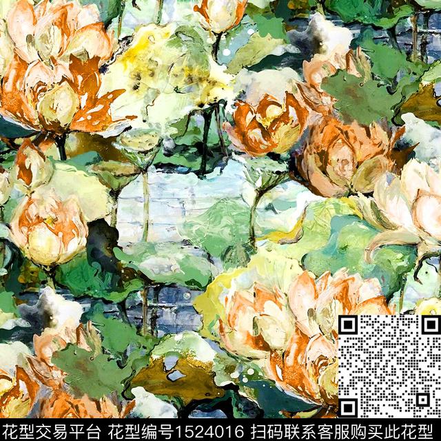 R2212088.jpg - 1524016 - 荷花 油画花型 中国 - 数码印花花型 － 女装花型设计 － 瓦栏