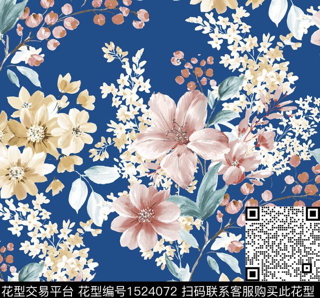 民族花卉水彩女装传统印花花型下载（图片编号: 1524072） - 瓦栏（Walan）
