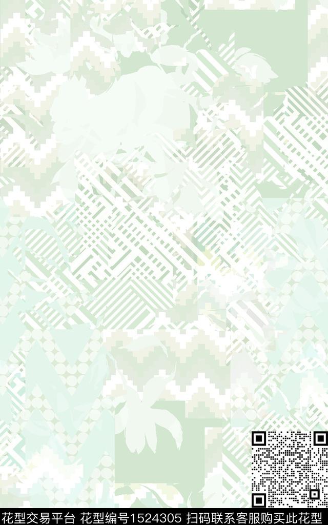 XZ4301.jpg - 1524305 - 抽象 小清新 几何 - 数码印花花型 － 女装花型设计 － 瓦栏