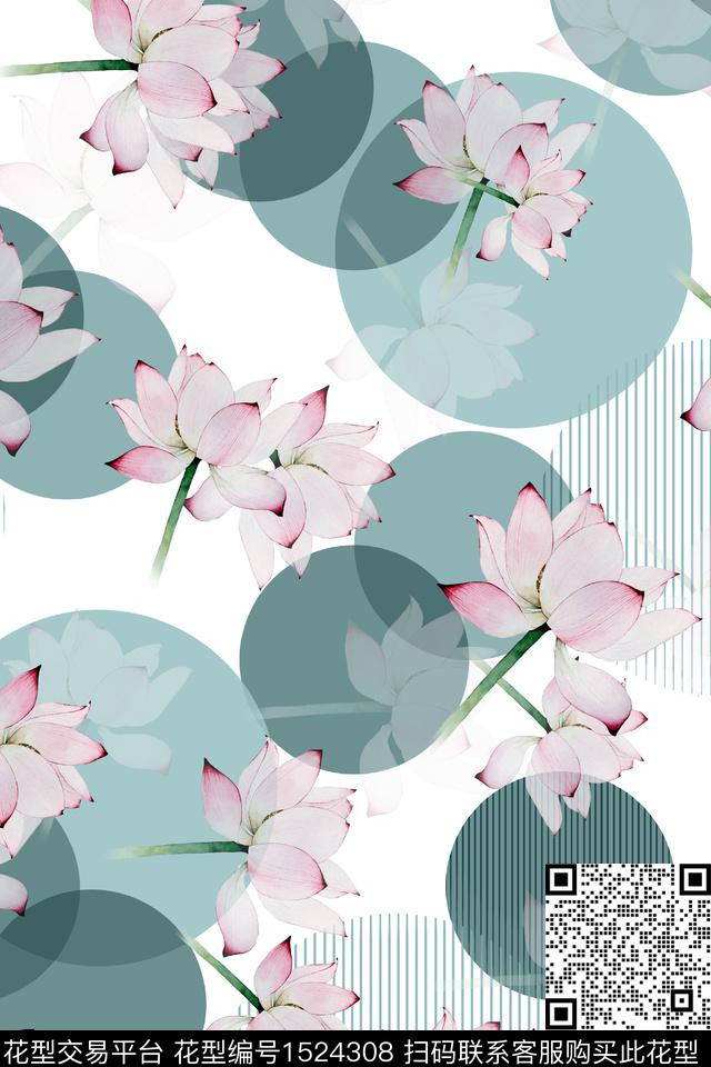 XZ4304.jpg - 1524308 - 花卉 小清新 几何 - 数码印花花型 － 女装花型设计 － 瓦栏