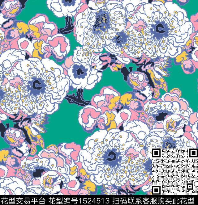 R2212118A.jpg - 1524513 - 年轻女性 樱花 大花 - 传统印花花型 － 女装花型设计 － 瓦栏