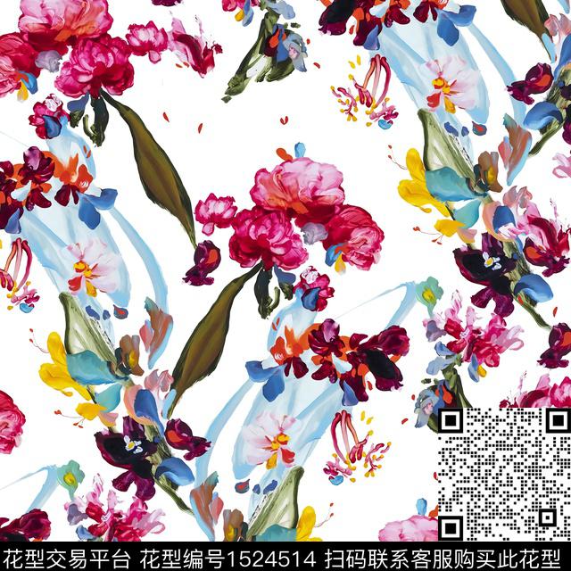 R2212119.jpg - 1524514 - 向日葵 玫瑰花 油画花型 - 数码印花花型 － 女装花型设计 － 瓦栏