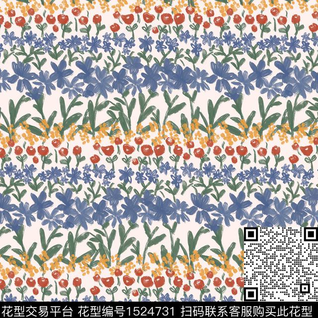 花卉小清新手绘数码印花花型下载（图片编号: 1524731） - 瓦栏（Walan）