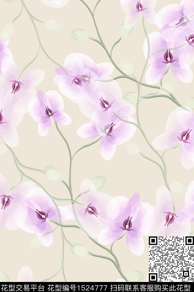 花卉小清新兰花数码印花花型下载（图片编号: 1524777） - 瓦栏（Walan）