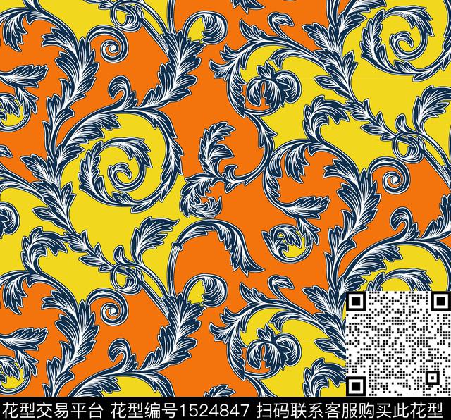 卷草传统花型欧洲传统印花花型下载（图片编号: 1524847） - 瓦栏（Walan）