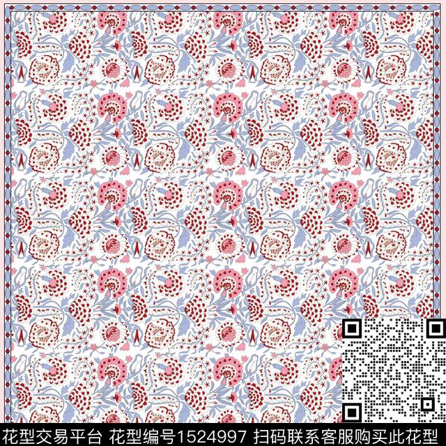 221231.jpg - 1524997 - 抽象花卉 花卉 大牌风 - 数码印花花型 － 方巾花型设计 － 瓦栏