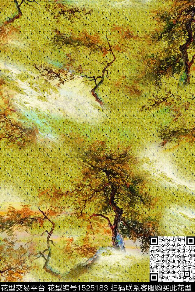 抽象数码花型树数码印花花型下载（图片编号: 1525183） - 瓦栏（Walan）
