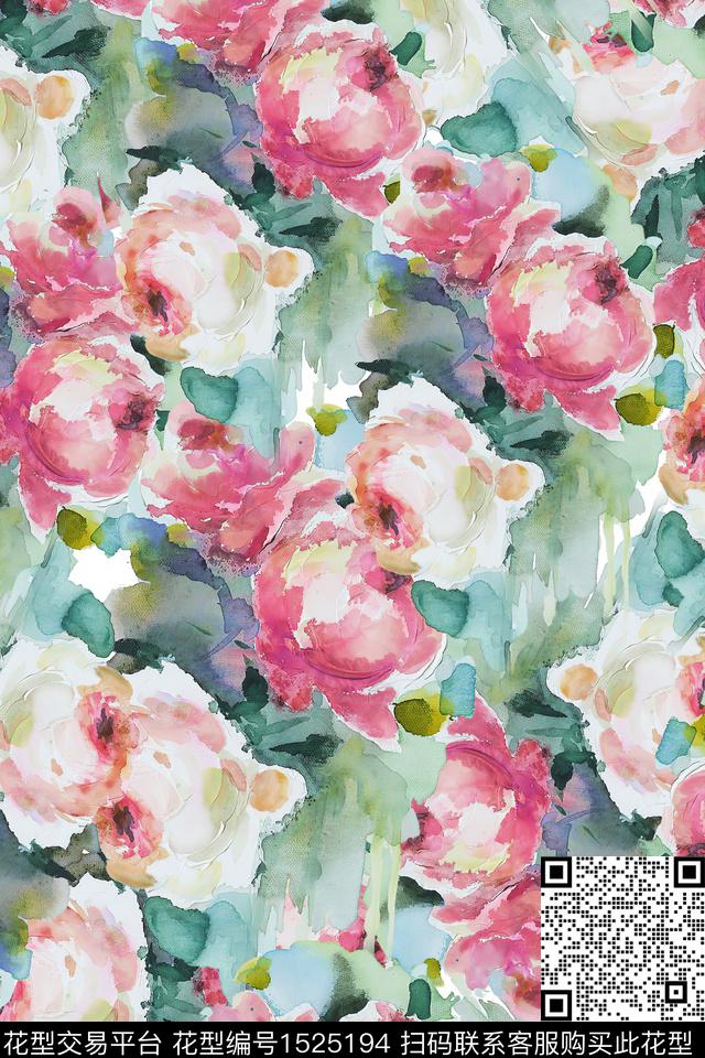 XZ4314.jpg - 1525194 - 花卉 小清新 水彩 - 数码印花花型 － 女装花型设计 － 瓦栏