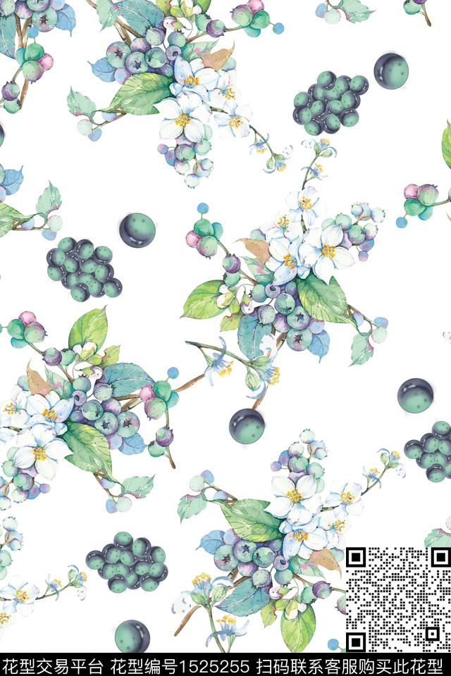 数码花型花卉蓝莓数码印花花型下载（图片编号: 1525255） - 瓦栏（Walan）