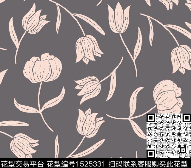 郁金香1.5.jpg - 1525331 - 郁金香 春季花卉 时尚图案 - 数码印花花型 － 墙纸花型设计 － 瓦栏