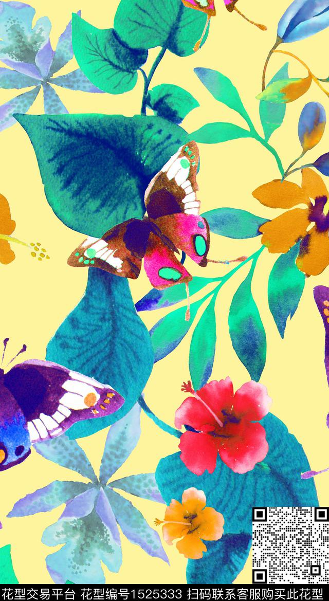 RM041 pat var2.jpg - 1525333 - 热带花型 蝴蝶 花园 - 传统印花花型 － 女装花型设计 － 瓦栏