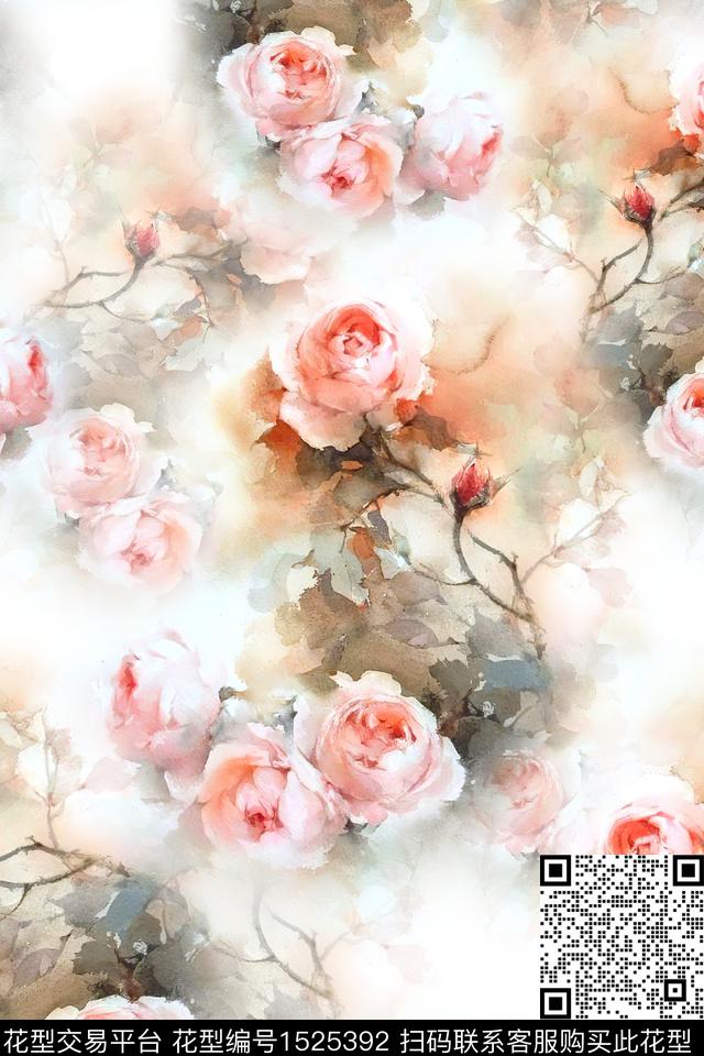 XZ4325.jpg - 1525392 - 花卉 小清新 水彩 - 数码印花花型 － 女装花型设计 － 瓦栏
