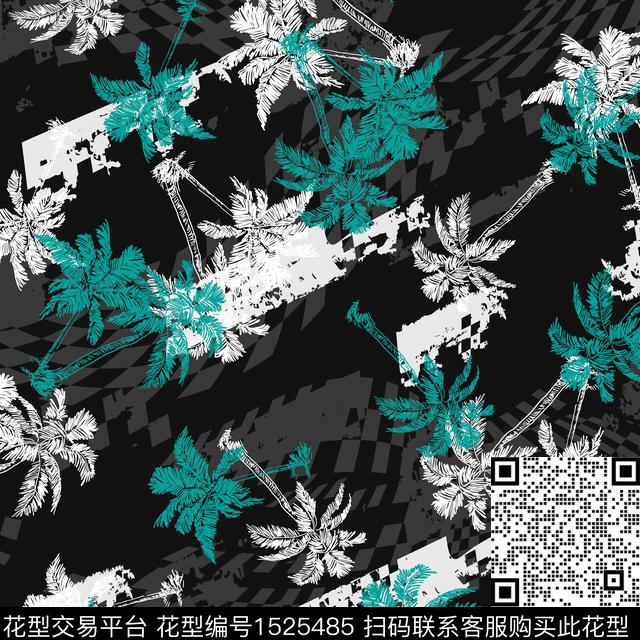 01018.jpg - 1525485 - 几何 热带 棕榈树 - 数码印花花型 － 泳装花型设计 － 瓦栏