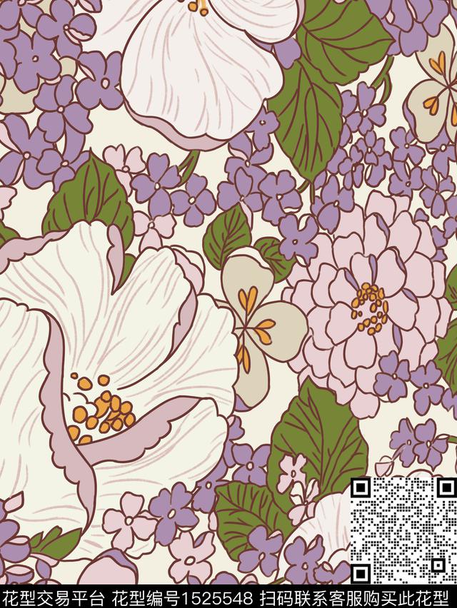 花卉春夏花型植物数码印花花型下载（图片编号: 1525548） - 瓦栏（Walan）