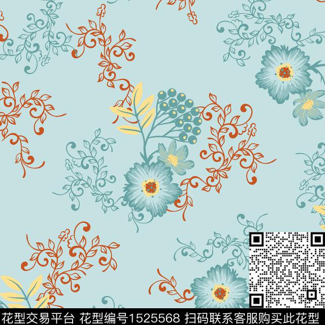 222.jpg - 1525568 - 绿植树叶 花卉 矢量 - 数码印花花型 － 女装花型设计 － 瓦栏