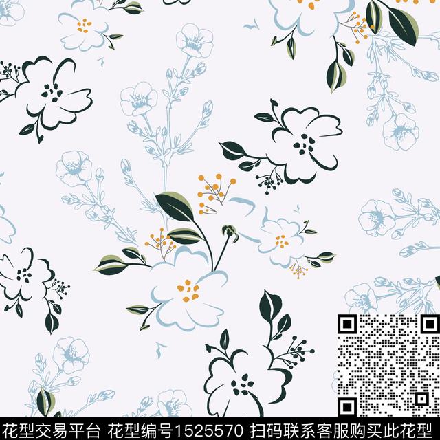 绿植树叶花卉枝条花数码印花花型下载（图片编号: 1525570） - 瓦栏（Walan）