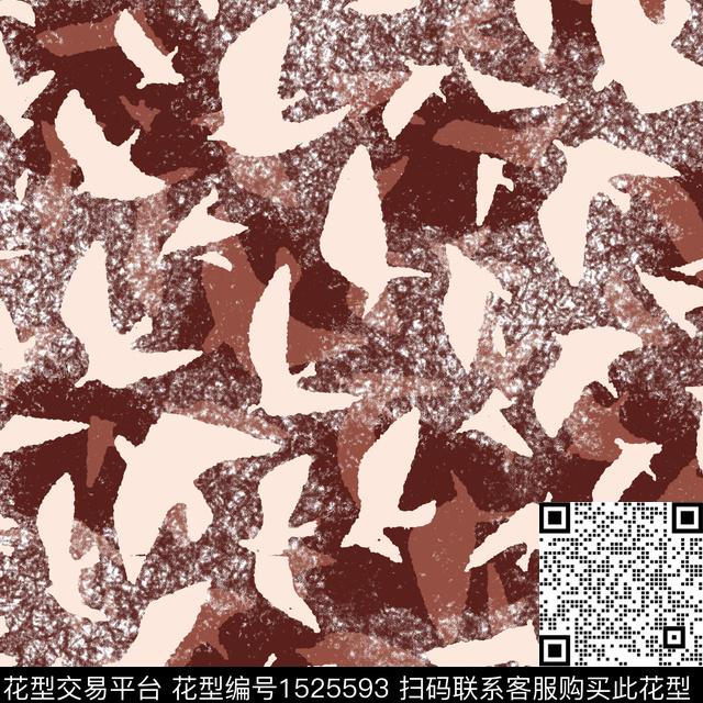 鸽子抽象红花数码印花花型下载（图片编号: 1525593） - 瓦栏（Walan）