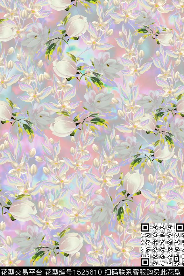 女装花卉镭射数码印花花型下载（图片编号: 1525610） - 瓦栏（Walan）