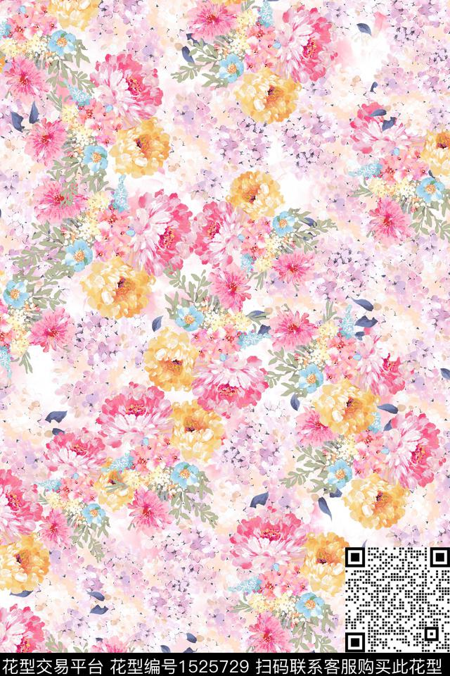 水彩春夏花型床品数码印花花型下载（图片编号: 1525729） - 瓦栏（Walan）