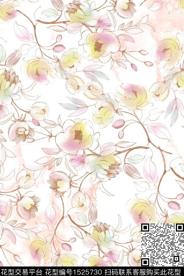 水彩春夏花型床品数码印花花型下载（图片编号: 1525730） - 瓦栏（Walan）
