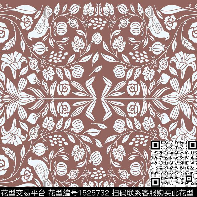 花卉民族风秋冬花型数码印花花型下载（图片编号: 1525732） - 瓦栏（Walan）