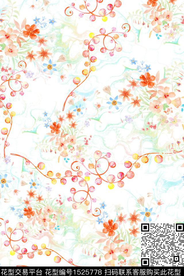 水彩春夏花型床品数码印花花型下载（图片编号: 1525778） - 瓦栏（Walan）