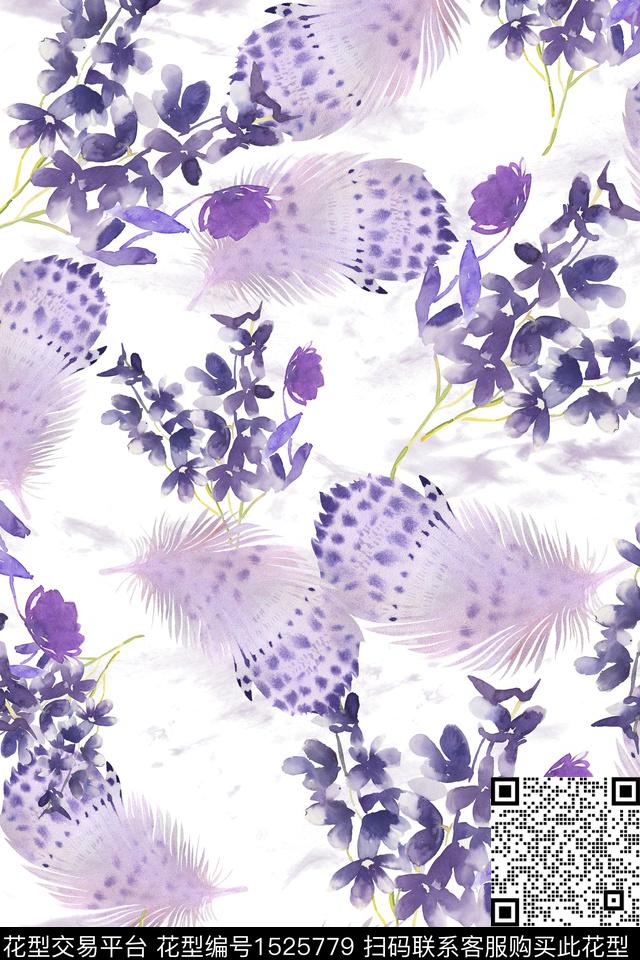 水彩羽毛床品数码印花花型下载（图片编号: 1525779） - 瓦栏（Walan）