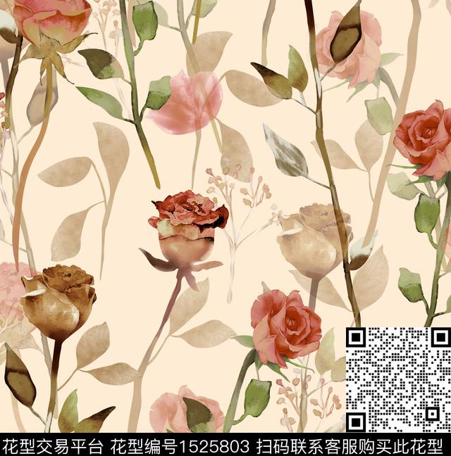 A-4.jpg - 1525803 - 大牌风 手绘 手绘花卉 - 数码印花花型 － 女装花型设计 － 瓦栏