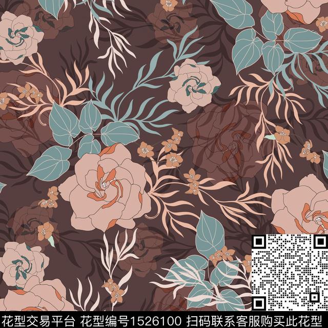 230.jpg - 1526100 - 绿植树叶 花卉 小碎花 - 数码印花花型 － 女装花型设计 － 瓦栏