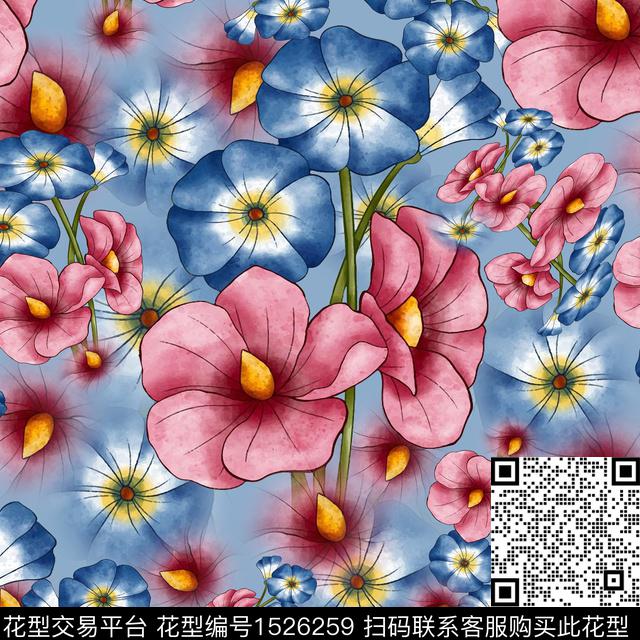 花卉水彩花卉小碎花数码印花花型下载（图片编号: 1526259） - 瓦栏（Walan）