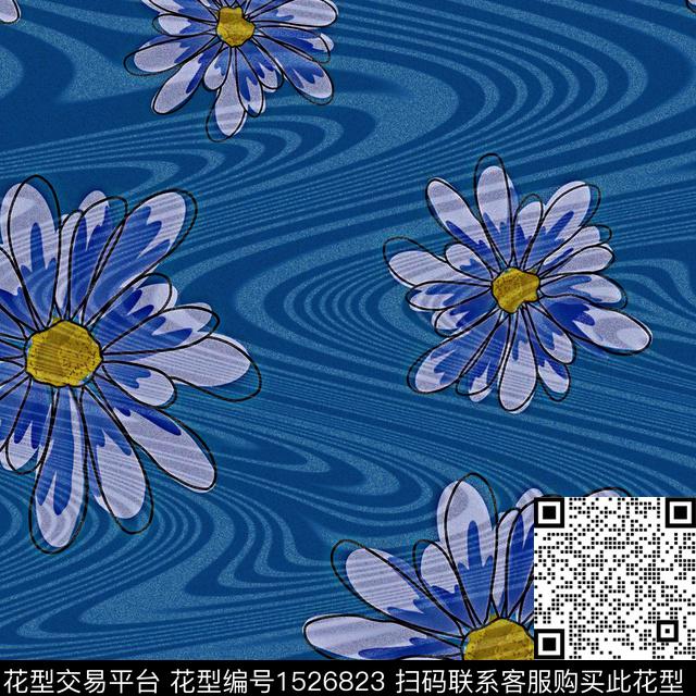 花卉纹理曲线数码印花花型下载（图片编号: 1526823） - 瓦栏（Walan）
