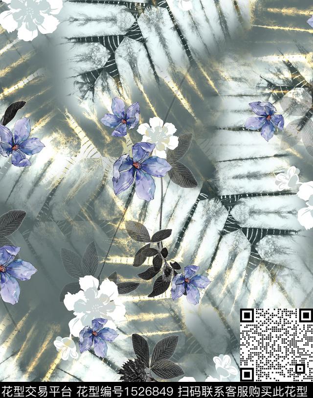 花卉女装连衣裙数码印花花型下载（图片编号: 1526849） - 瓦栏（Walan）