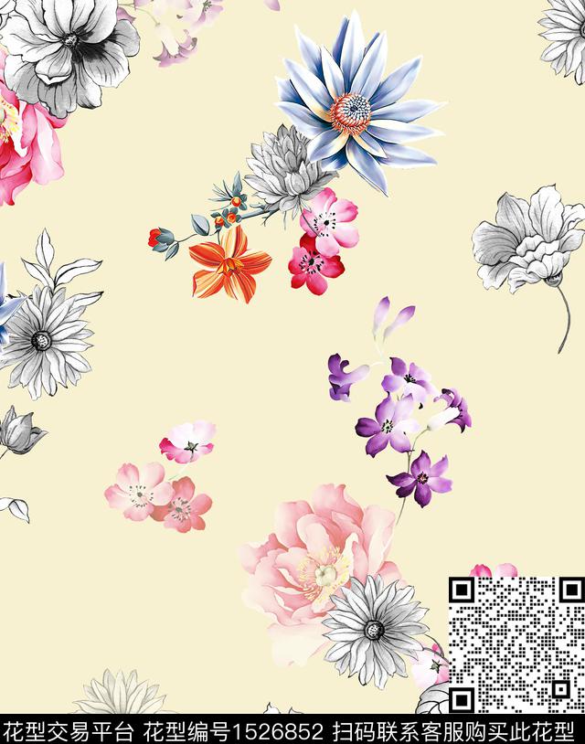 花卉女装连衣裙数码印花花型下载（图片编号: 1526852） - 瓦栏（Walan）