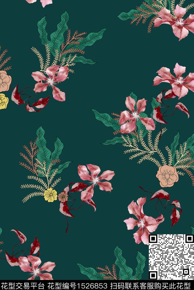 花卉女装连衣裙数码印花花型下载（图片编号: 1526853） - 瓦栏（Walan）