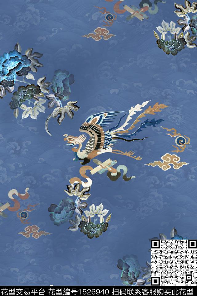 凤凰香云纱中国风数码印花花型下载（图片编号: 1526940） - 瓦栏（Walan）