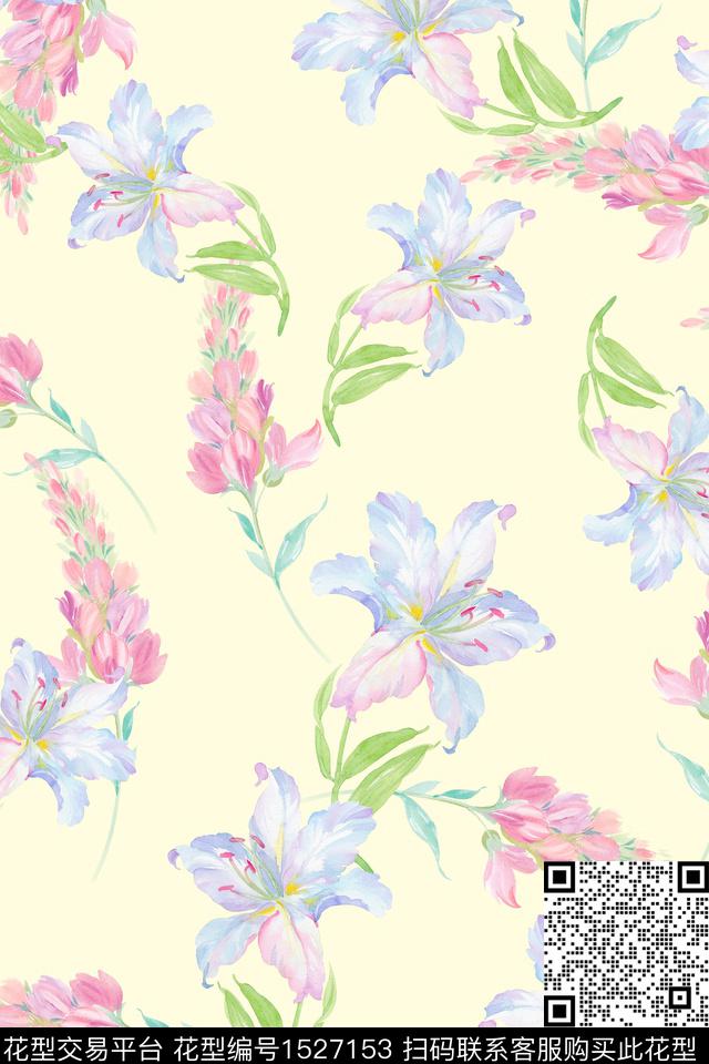 水彩花卉水彩小清新数码印花花型下载（图片编号: 1527153） - 瓦栏（Walan）