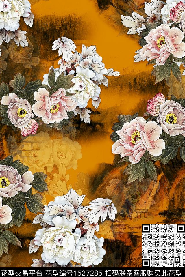 CCDC1533.jpg - 1527285 - 花卉 中老年 旗袍香云纱 - 数码印花花型 － 女装花型设计 － 瓦栏
