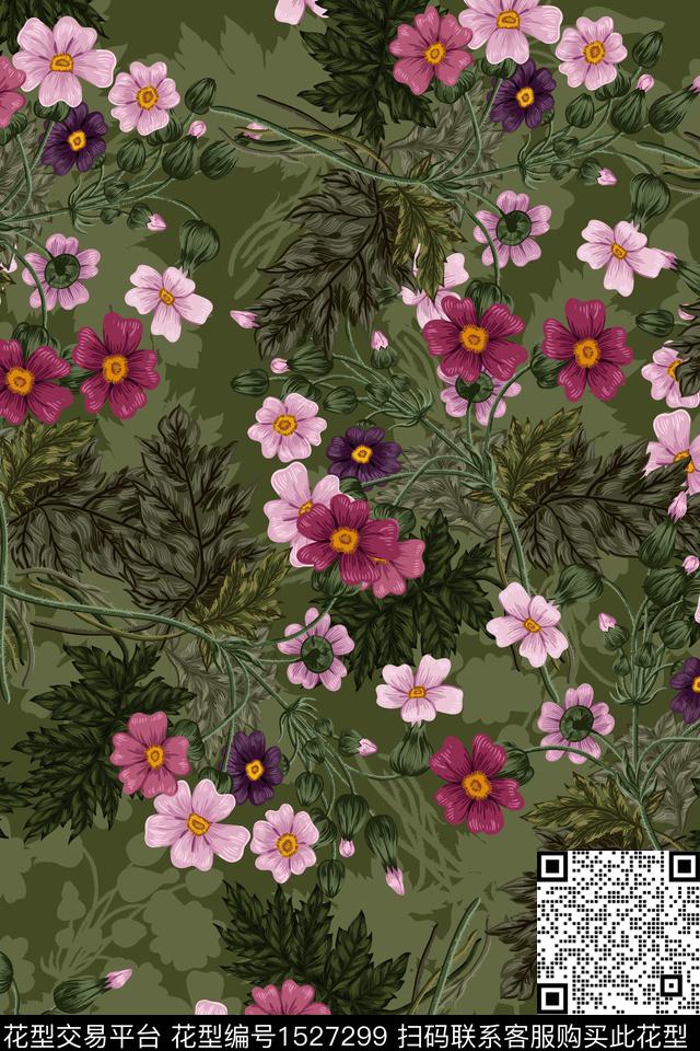 花卉20159.jpg - 1527299 - 花卉 大牌风 香云纱 - 数码印花花型 － 女装花型设计 － 瓦栏