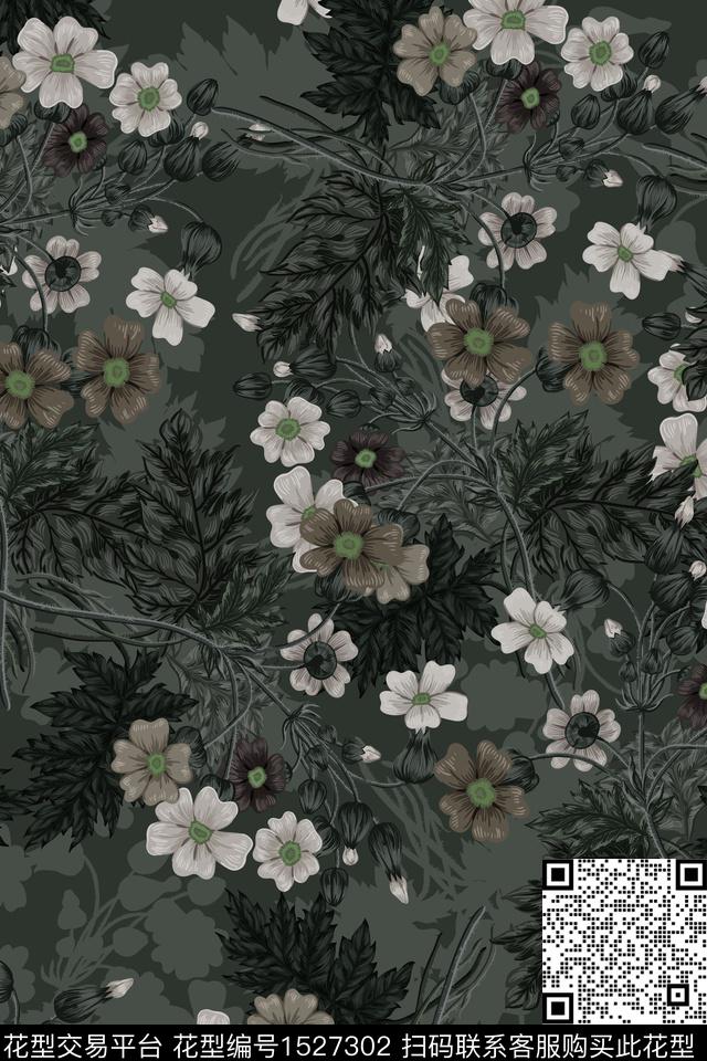 花卉20159-4.jpg - 1527302 - 花卉 大牌风 香云纱 - 数码印花花型 － 女装花型设计 － 瓦栏